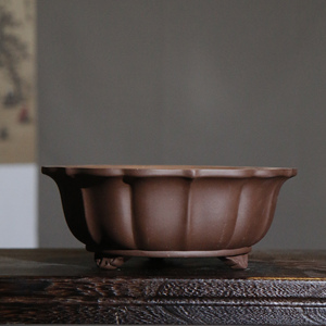 Purple <b>Clay</b> Lotus Shaped Bonsai <b>Pot</b> Handmade Chinese Japanese Style Desktop Art Planters - Product Image 2