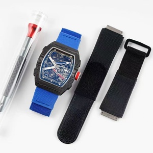Luxury Men's <b>Automatic</b> Mechanical <b>Watch</b> RM6702 Style <b>Skeleton</b> Carbon Fiber Tonneau Case Sport Wristwatch Fabric Strap - Product Image 2