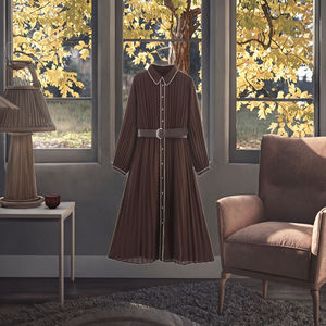 <span class=keywords><strong>Abbigliamento</strong></span> <span class=keywords><strong>donna</strong></span> autunno nuova moda con cintura abito a pieghe <span class=keywords><strong>retrò</strong></span> Casual manica lunga bavero elegante abito da <span class=keywords><strong>donna</strong></span> - Product Image 4