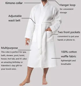 Peignoir gaufré blanc Peignoir long en coton gaufré de luxe Peignoir spa Peignoir léger unisexe kimono gaufré