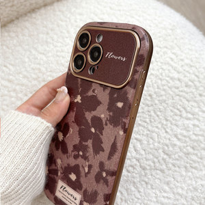 เคสกันกระแทก iPhone 17 ลายหนัง พร้อมช่องหน้าต่างขนาดใหญ่ 16 Pro Max ลายดอกไม้สีน้ำตาลผสม 15/13 กันกระแทก - Product Image 6