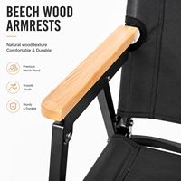 Chaise pliante robuste Kermit avec structure en acier, tissu Oxford, accoudoirs en bois de hêtre, structure renforcée, chaise de camping d'extérieur