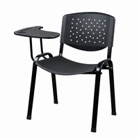 Chaise d'étude en plastique noire avec dossier moulé, pieds en tube d'acier et tablette d'écriture intégrée pour étudiants en classe