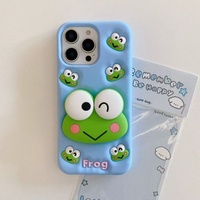 Coque de téléphone portable en silicone souple antichoc avec support grenouille 3D mignonne et décorations intégrées pour iPhone 14 13 12 11