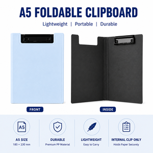 Porte-documents pliable A5 avec clip métallique horizontal, <span class=keywords><strong>classeur</strong></span> pliable, couverture de dossier, porte-documents pour le bureau et l'école - Product Image 3