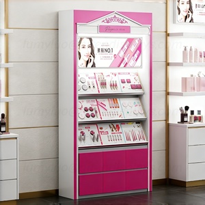 ชั้นวางเครื่องสำอางไม้สไตล์น่ารัก พร้อมไฟ LED และลิ้นชัก สำหรับจัดแสดงสินค้าความงามในร้านค้าปลีก - Product Image 1