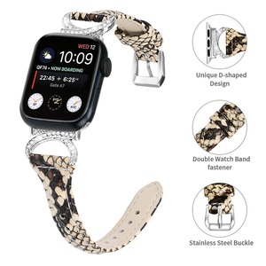 Para <span class=keywords><strong>Apple</strong></span> Watch 38mm 40mm 42mm 44mm diseño de cuerno de buey diamante en forma de T correa de reloj delgada de cuero genuino - Product Image 4