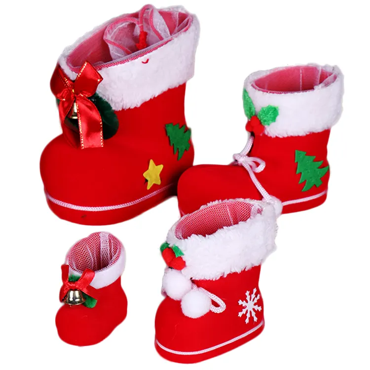 Wholesale Christmas Decoration Trinkets Creative Gift Bag Mini Candy Christmas Flocking Boot