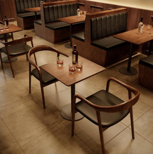 Chất lượng cao OEM ODM da bằng gỗ bọc khách sạn gian hàng đồ nội thất nhà hàng cafe cà phê bàn ăn ghế Bộ - Product Image 2