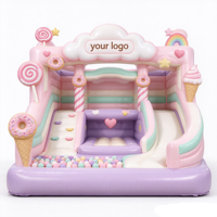 Château gonflable sur le thème des bonbons et des gâteaux avec toboggan et piscine à balles, château gonflable commercial pour les fêtes d'anniversaire des enfants, location pour événements