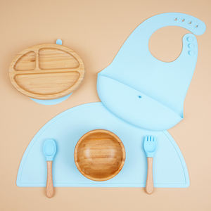 ชุดอาหารเด็ก 5 ชิ้น ปลอดสาร BPA ผลิตจากซิลิโคนและไม้ไผ่ พร้อมจาน ชาม และอุปกรณ์ สำหรับเด็กทารกและเด็กเล็ก ขายส่งจากโรงงาน - Product Image 6