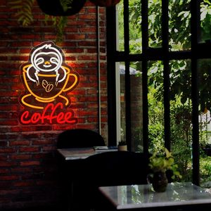ป้ายไฟนีออนรูปสลอธสำหรับตกแต่งผนังบ้านหรือร้านกาแฟ ของขวัญสำหรับคนรักกาแฟ ป้ายไฟนีออนแบบสั่งทำได้ - Product Image 6