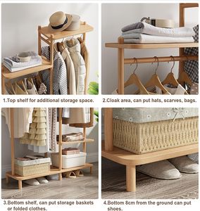 Bamboo Coat Rack Canto Roupas Rack Cabide De Roupas De Madeira Roupas Secagem Titular Modern Coat Racks para Home Living Room Quarto - Product Image 5