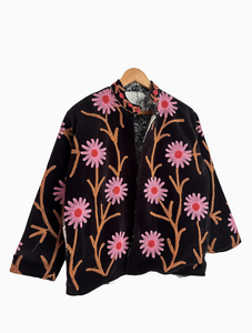 Chaqueta Bomber de Punto Bordada para Mujer, Cierre de Cremallera, Cuello Mao, Prenda Exterior de Poliéster, Estilo Urbano - Product Image 1