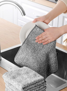 Charbon de bois de bambou carré épaissi absorbant Non gras écologique torchon de cuisine vaisselle Ultra Fine fibre nettoyage récurage - Product Image 5