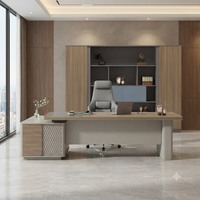 Scrivania Direzionale Moderna con Scaffale, Mobile Laterale in Legno, Sedia in Pelle, Libreria, Arredamento per Ufficio Commerciale CEO/Manager Aomige D326