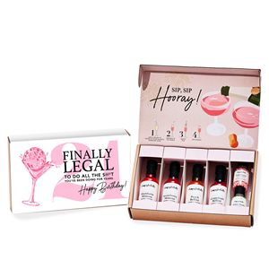 Boîte cadeau avec découpe en forme de verre à cocktails pour 21e <span class=keywords><strong>anniversaire</strong></span>, comprenant des toppers Mandarin, Fraise, Pêche, Pamplemousse, rose - Product Image 1
