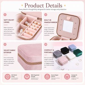 Boîte de rangement personnalisée en velours pour bijoux (boucles d'oreilles, colliers, bagues) avec miroir et doublure en PU – Cadeau idéal pour les événements - Product Image 3