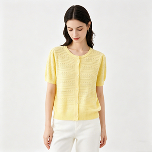 <span class=keywords><strong>Cardigan</strong></span> <span class=keywords><strong>Giallo</strong></span> in Maglia per Uso Quotidiano, Camicetta Lavorata a Maglia da <span class=keywords><strong>Donna</strong></span> con Maniche Corte e Collo Tondo, Abbigliamento in Maglia - Product Image 5