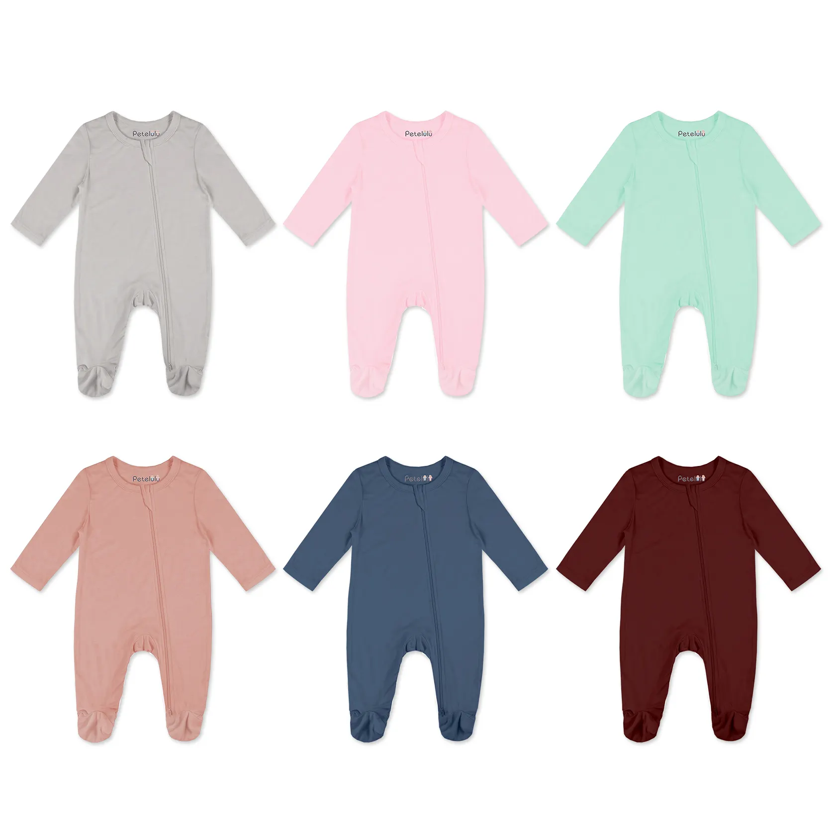 Petelulu 95% bamboo 5% spandex Organic Bamboo Baby Footie Zipper Romper for Unisexフルカスタマイズロゴカジュアルニットサポート360