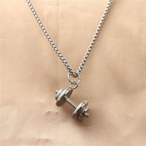 Stainless Steel <b>Dumbbell</b> Pendant Necklace For Men Retro Geometric Design Gift 12045 - Product Image 2