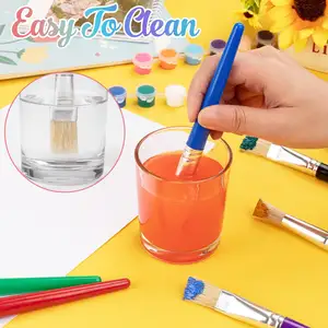 10 Pcs Art Brushes For Children Large Natural Bristles Candy Color Plastic Handle Craft Round Flat Paint Brushes Kit