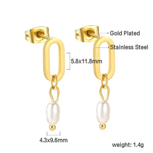Pendientes de Perlas Románticos y Modernos, Chapados en Oro de 18K, de Acero Inoxidable, Estilo Nuevo, Geométricos, Clásicos, Colgantes - Product Image 2