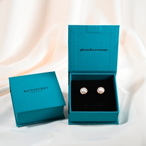 PackSecret New Arrival Custom Black Logo Magnetic Closure Square Jewelry <b>Box</b> Blue Paper <b>Book</b> Style Magnet <b>Box</b> With Foam Insert - Product Image 5