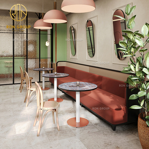 Ensemble de mobilier de restaurant, table et chaises, en pierre frittée ronde, cadre en bois, velours, pour pizzeria, café, restaurant, vente en gros - Product Image 2