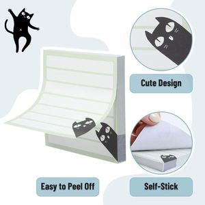 Ensemble de blocs-notes autocollants mignons et amusants en forme de chat noir aux couleurs pastel, 6 designs assortis, 80 feuilles, blocs-notes pour la prise de notes quotidiennes - Product Image 2