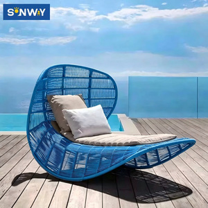 <span class=keywords><strong>Chaise</strong></span> <span class=keywords><strong>longue</strong></span> d'<span class=keywords><strong>extérieur</strong></span> moderne en corde tressée avec structure en aluminium, résistante aux intempéries, pour patio, bord de piscine, jardin, détente en plein air - Product Image 1