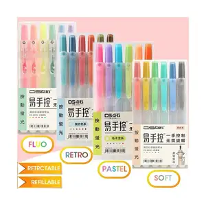 2021 New design of high quality 24 color retractable and refillable highlighters for school office markers