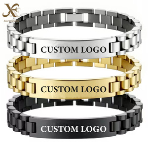 Bracelets en acier inoxydable pour hommes avec logo personnalisé, bijoux de mode, <span class=keywords><strong>bracelet</strong></span> à maillons, barre vierge, <span class=keywords><strong>bracelet</strong></span> de montre, <span class=keywords><strong>cadeau</strong></span> pour la fête <span class=keywords><strong>des</strong></span> pères - Product Image 1