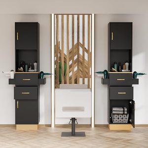 Estación de <span class=keywords><strong>Barber</strong></span>ía Moderna con Espejos y Mesa para Salón de Belleza - Muebles de Salón de Madera Resistente - Product Image 4