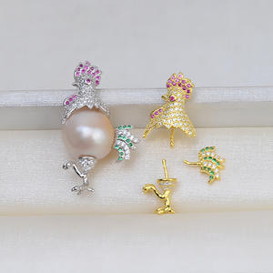 Collar de Perlas Barrocas de Plata 925 Hecho a Mano con Colgante de Perla Exótica en Forma de Gallo y Base Hueca, Accesorio DIY para Mujer - Product Image 1