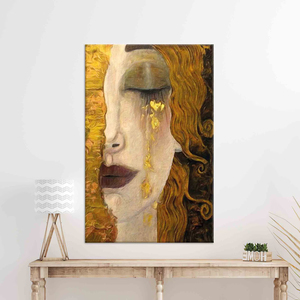 Quadro Verticale di <span class=keywords><strong>Gustav</strong></span> <span class=keywords><strong>Klimt</strong></span> 'Dipinto su Tela Dorata' Dipinto a Mano, Immagini Astratte da Parete per Decorazione Ingresso e Corridoio - Product Image 3
