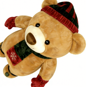 Customized Brown Christmas Teddy Bear Plush, Winter Stuffed <b>Animal</b> with Striped Knit <b>Hat</b> - Product Image 2