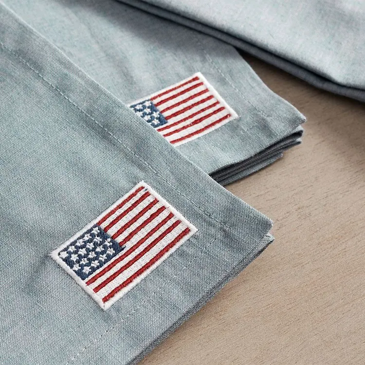 Personalized Custom Cotton Linen Embroidered American Flag Table Napkins Cloth with Logo for Restaurant