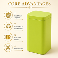 Boîte en fer blanc carrée vert citron avec couvercle télescopique, doublure intérieure dorée, haute, pour thé et bonbons, personnalisable, vierge, vente en gros