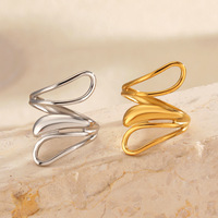 Cincin Baja Anti Karat Gaya Eropa dan Amerika, Desain Garis Simpel, Cincin Terbuka, Personalisasi Hip Hop, Lapisan Vakum Elektroplating