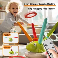 Machine de sport dinosaure trois-en-un, jouet éducatif d'intérieur et d'extérieur, saut à la corde, lancer d'anneaux, jouet sensoriel pour enfants et parents
