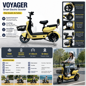 Motocicleta Eléctrica Ligera de 10 Pulgadas con Motor sin Escobillas de 500W, Scooter Eléctrico de Dos Ruedas, Impermeable, con Absorción de Impactos, Alcance de 41-50 km - Product Image 3