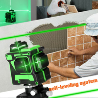 Niveau laser rotatif 3D 12 lignes à faisceau vert, rechargeable, batterie lithium, mode impulsion, 360 degrés, pour projets industriels et bricolage