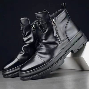 Bottines à plateforme en cuir plissé souple pour hommes, fermeture éclair latérale, deux options de doublure, antidérapantes, style <span class=keywords><strong>Martin</strong></span>, pour une utilisation décontractée toute saison - Product Image 5