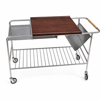 Chariot de service mobile moderne en acier inoxydable à 4 roues, plateau en bois massif, paniers doubles en maille, idéal pour cuisine et salon – Vente directe usine
