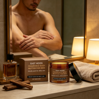 Beurre corporel parfumé pour homme, texture riche, parfum bois d'ambre, hydratation intense, soin des peaux sèches, produit OEM, marque privée, vente en gros
