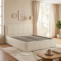 Modernes Soft-Bed-Design Smart Queen-Boxspringbettgestell Leinen-Polsterung Kieferholz Langlebig Grau Komfortabel Funktional 3-5 Jahre