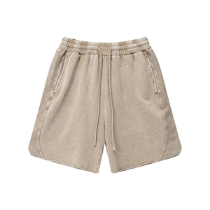 High-Quality Custom Sweat <b>Shorts</b> <b>Men's</b> Streetwear Cotton Puff Print Pocket Vintage Acid Wash - Product Image 1