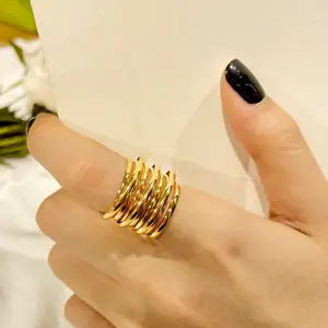 Anillo vegano de moda transfronterizo, nicho de personalidad de acero de titanio, anillo de acero inoxidable con resorte de bobina exagerada