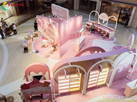 Kiosque de beauté pop-up personnalisable pour événements de vente de cosmétiques roses, présentoir de cosmétiques pour l'activation de marque et la conception de stand d'exposition